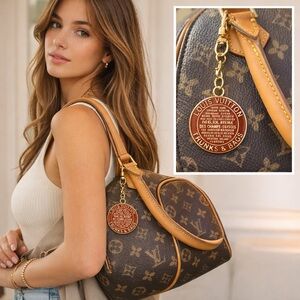 LV Bag & Trunks purse CHARM New
in package. Enamel with gold print
Gold hardware